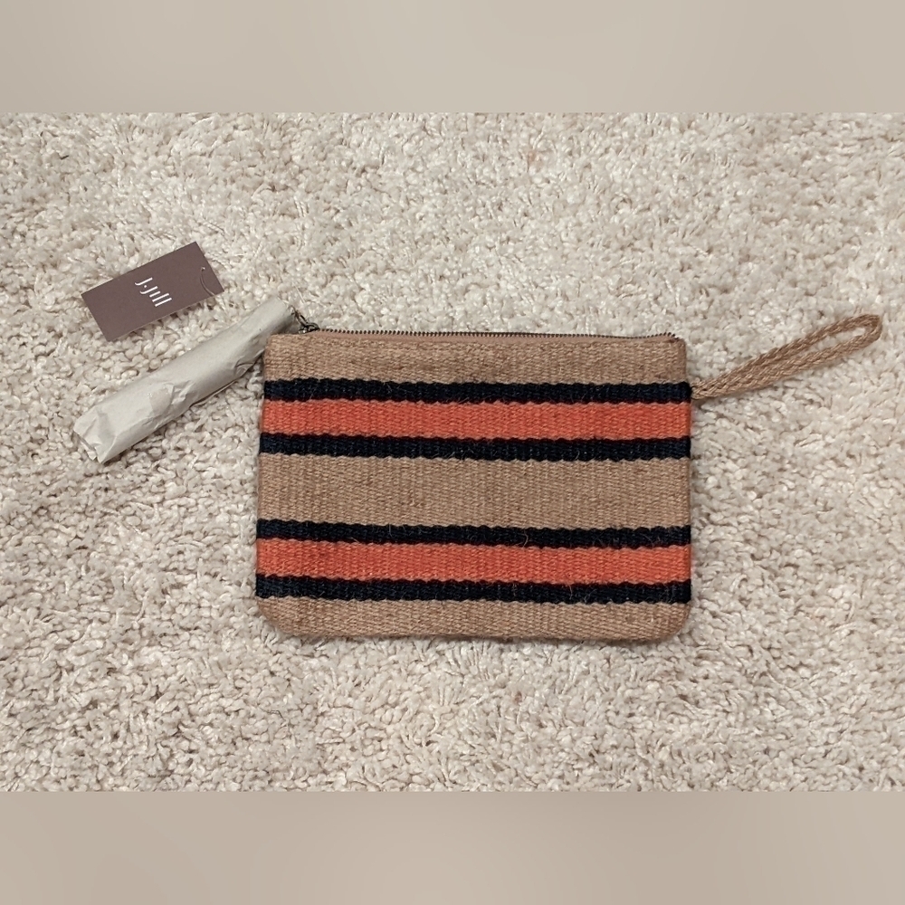 NWT J.Jill Zipper Jute Natural Clutch Handbag